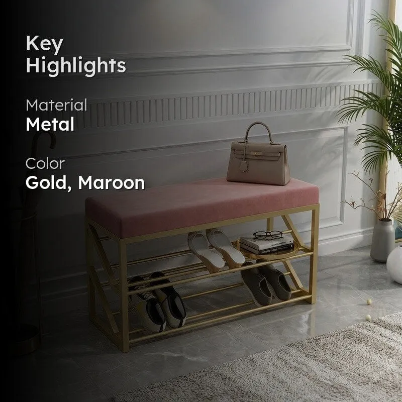 Robust Metal Shoe Rack - Gold,Maroon media 2