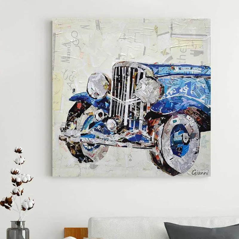 Blue Vintage Car Canvas Wall Art media 3