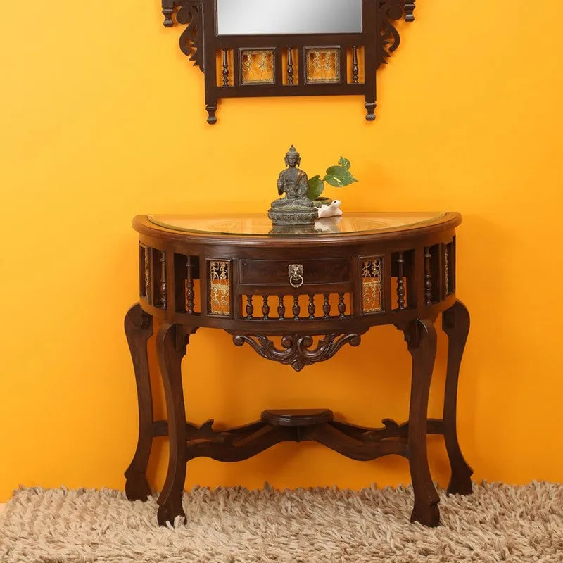Awadh Teak Wood Console Table - Small media 1