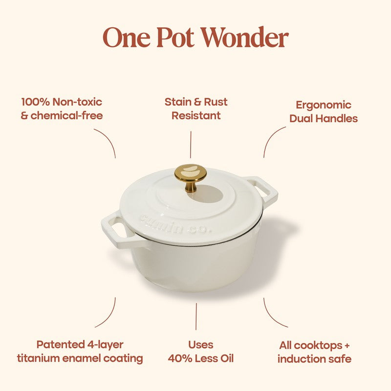 Cumin Co Enamel Cast Iron Cooking Pot (1200 mL) - White media 4