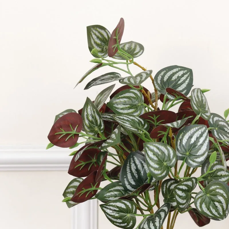 Artificial Red Peperomia Leaf Plant With Black Fiber Pot - 1 Feet media 5