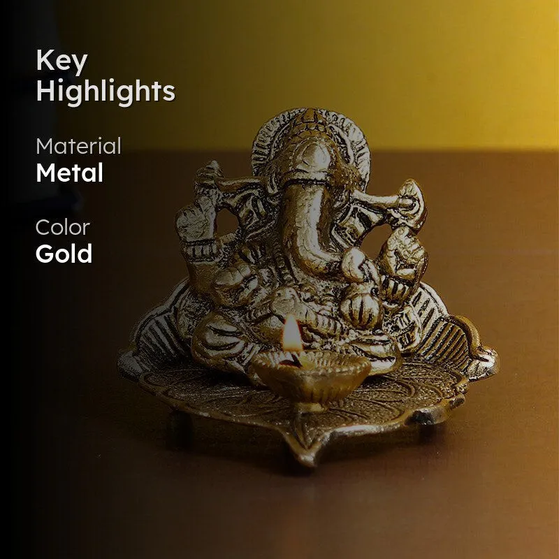 Vinayaka Leaf Diya - Gold media 2