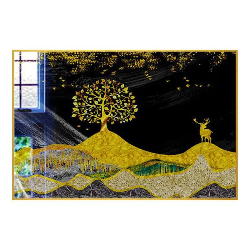 Golden Stag At Dusk Modern Canvas Wall Art With Frame - Gold media 3