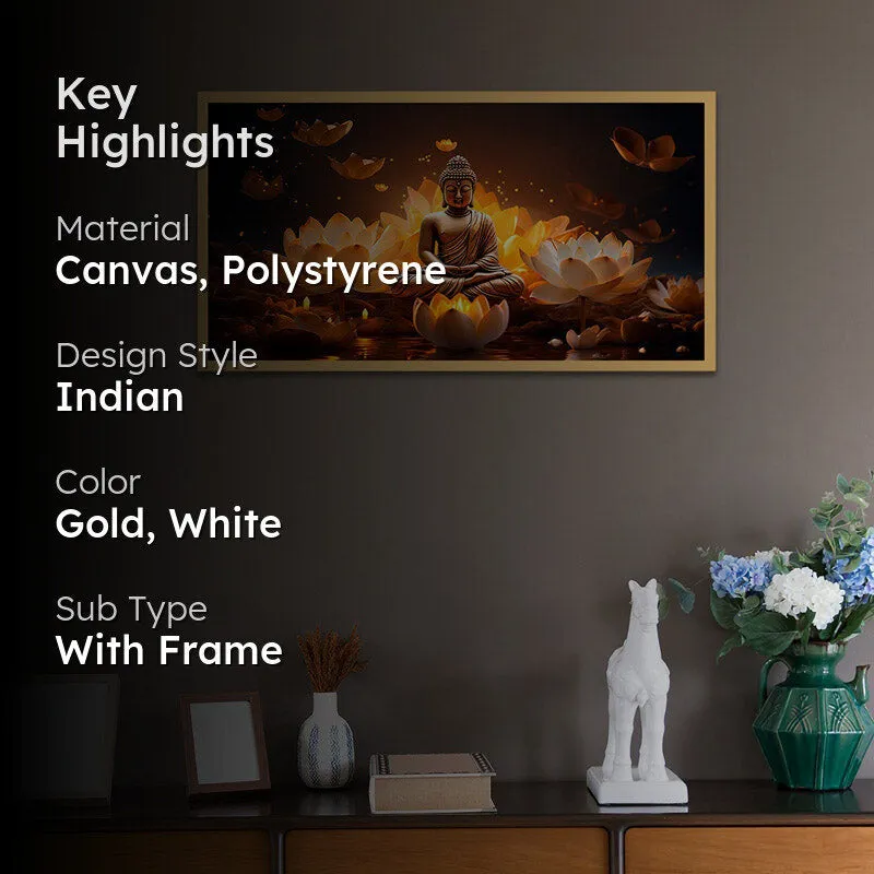 Lotus Glitter Buddha Canvas Wall Painting With Frame media 2