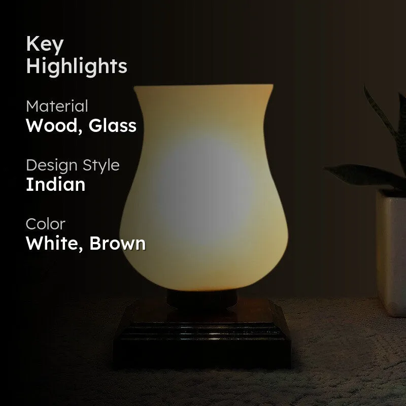 Mirova Glass Table Lamp With Wooden Base - White & Brown media 2