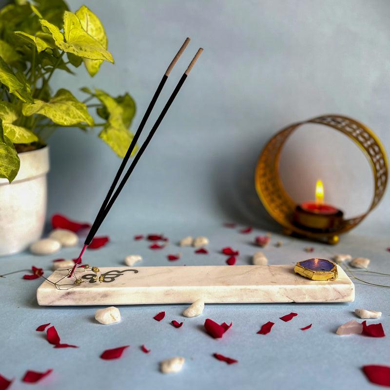 In Onkar Marble Incense Holder With Agate Plating - Blue media 4
