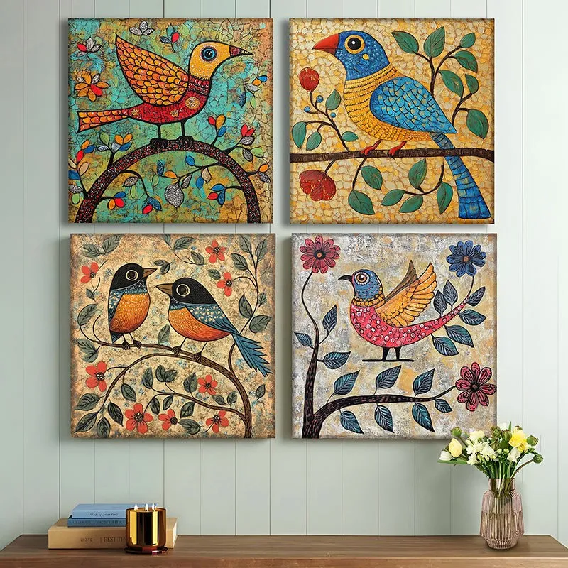 Vibrant Birds II Canvas Wall Art - Set Of Four media 1