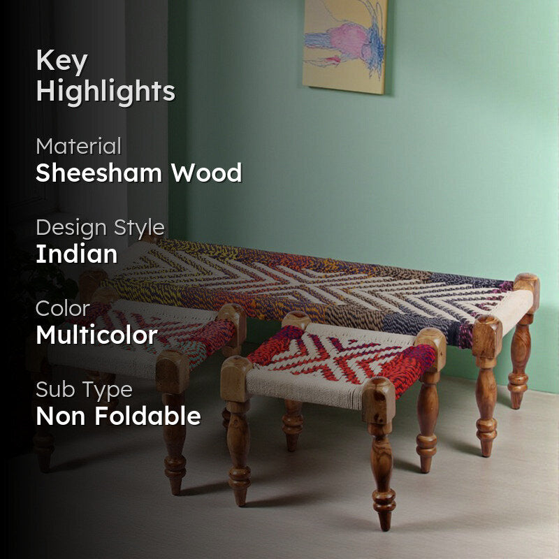 Calvo Sheesham Wooden Bench with Stools (Multicolor) - Three Piece Set media 2