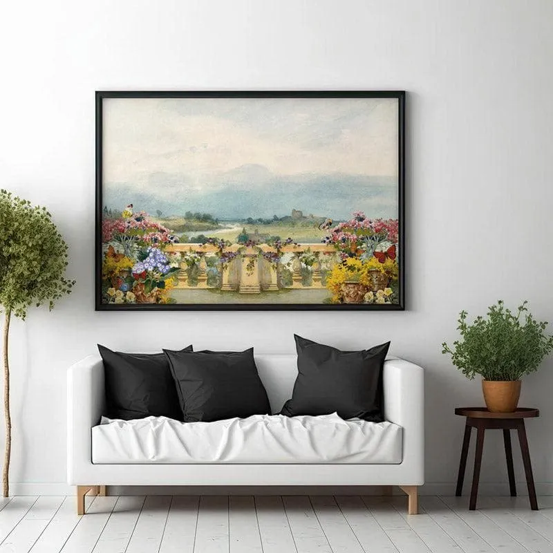 Floral Fantasy Balcony Canvas Wall Painting - Black Frame media 3