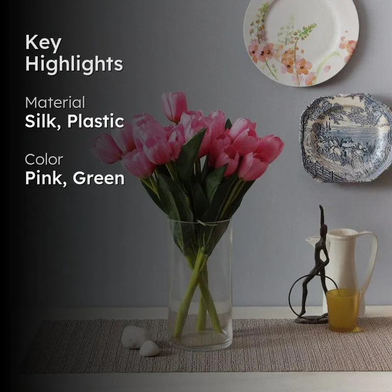 Faux Tulip Plastic & Silk Artificial Flower Bunch - Pink - 2
