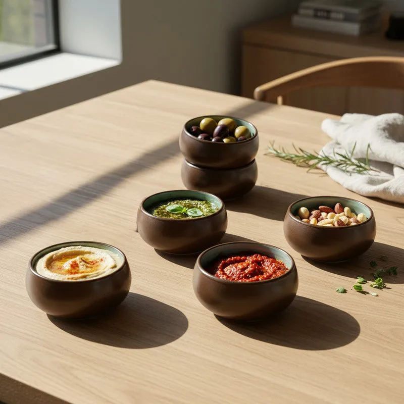 Chestnut Handcrafted Ceramic Dip Bowls (Brown,150 mL) - Set Of Six media 1