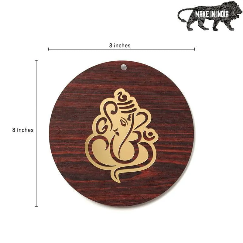 Round brown wall accent with a gold Ganesha motif shown against a white background