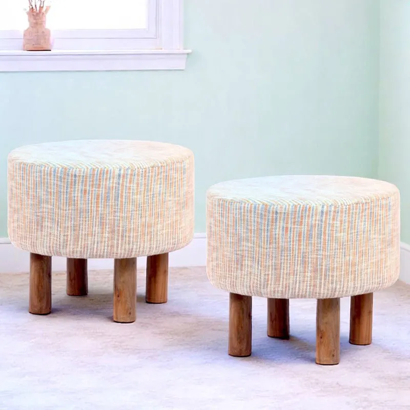 Nverix Acacia Wooden Ottomans (Beige) - Set Of Two media 1