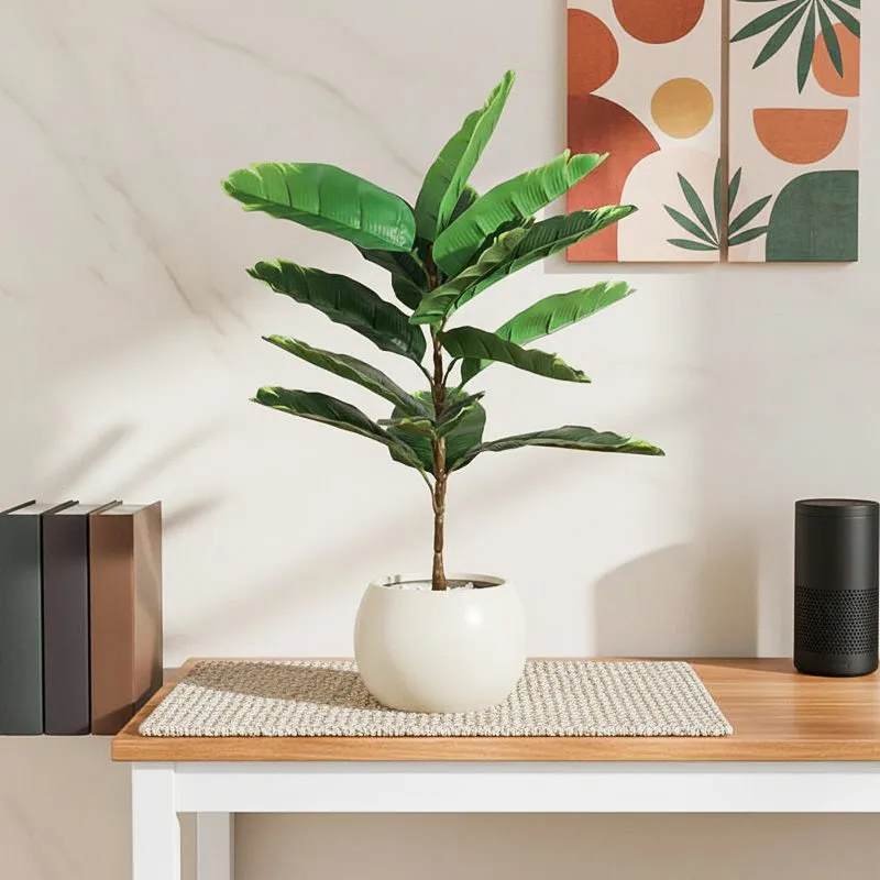 Ereba Artificial Banana Plant With Black Plastic Pot - 2.5 Feet media 1
