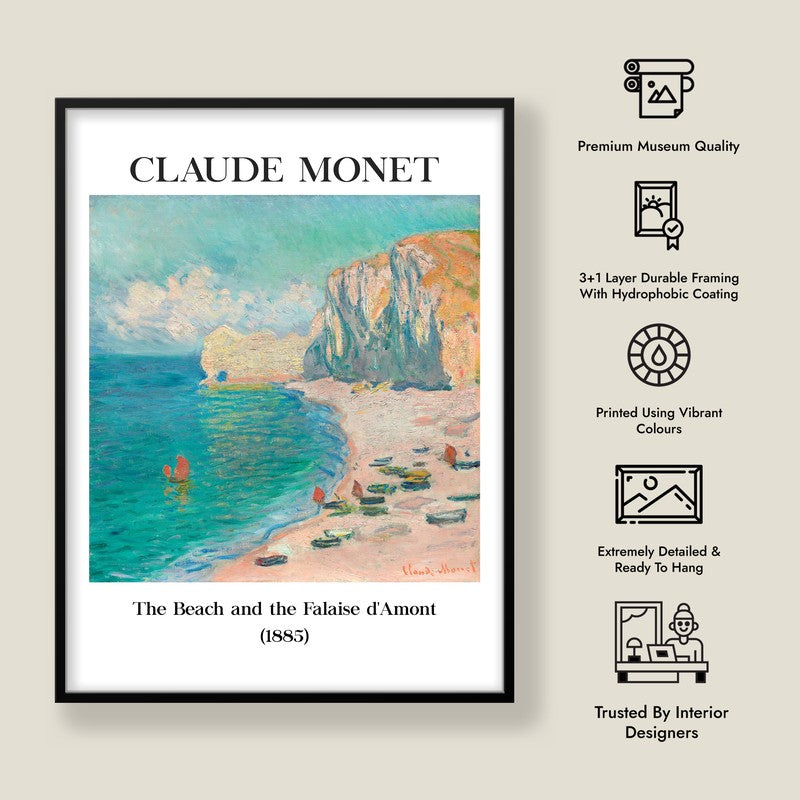The Beach and the Falaise Damont Archival Canvas Wall Painting - Black Frame media 8
