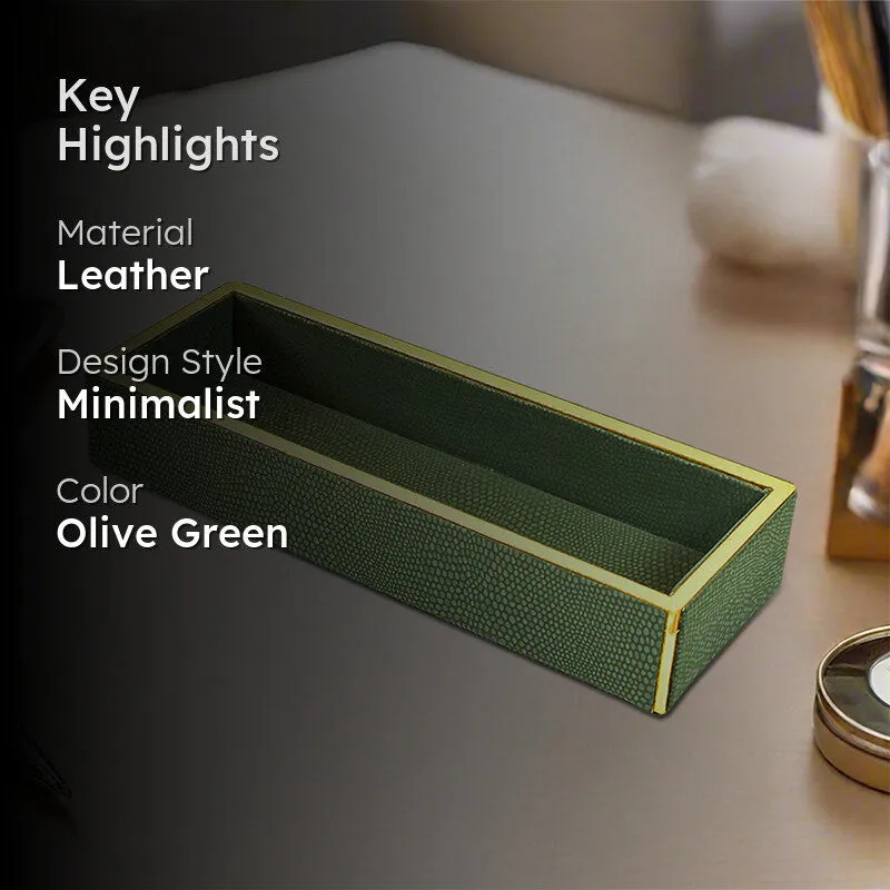 Tisquo Faux Leather Cutlery Tray - Olive Green media 2