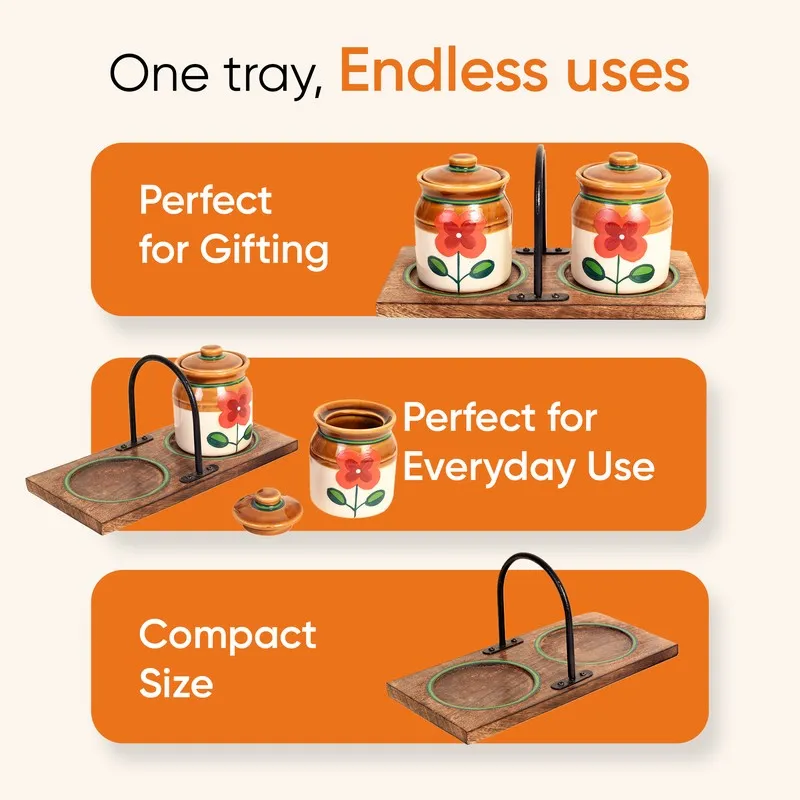 Achaari Ceramic Jar with Stand -Three Piece Set media 6