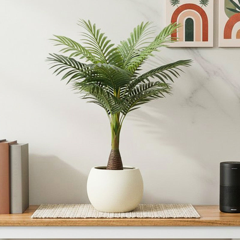 Grevol Artificial Bottle Areca Palm Plant With Black Plastic Pot 3 ft