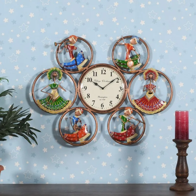 Musician Lady Hanging Art Metal Wall Clock media 1
