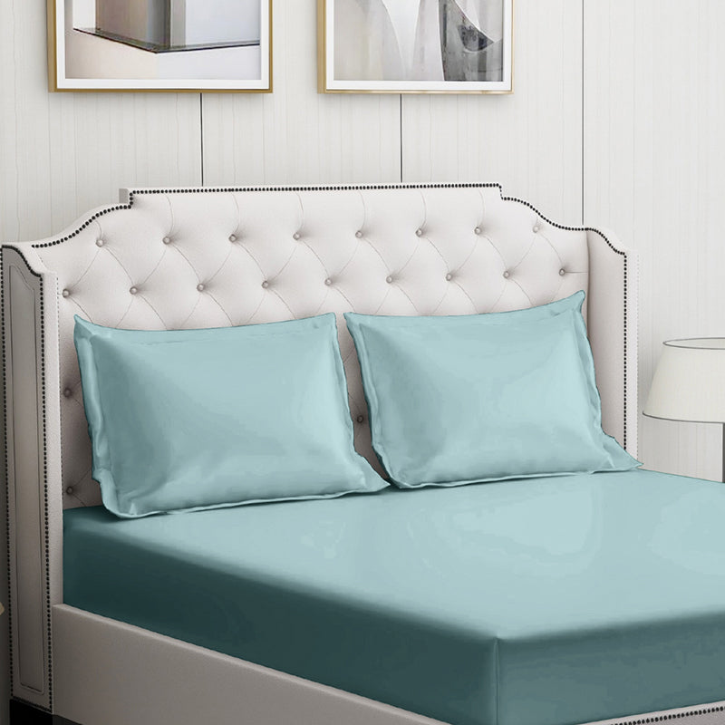 Caressence Solid Cotton Bedsheet (Aqua Blue) - 300 TC media 5