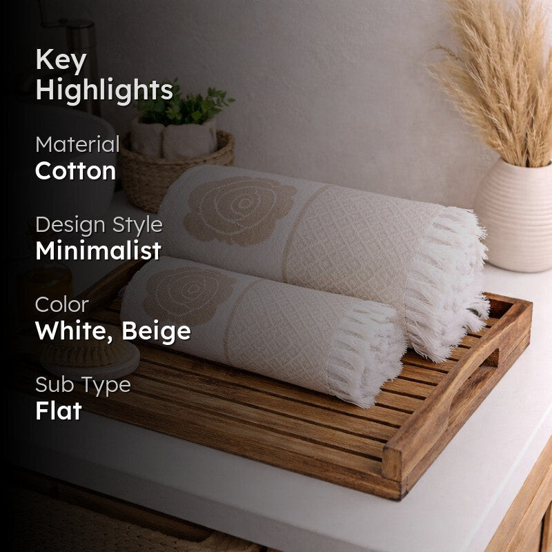 Rosette Cotton Bath Towel (Beige) - Set Of Two media 2