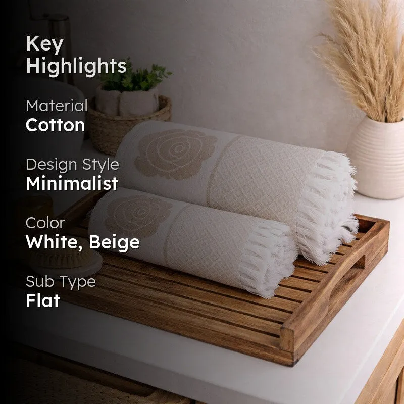 Rosette Cotton Bath Towel (Beige) - Set Of Two media 2