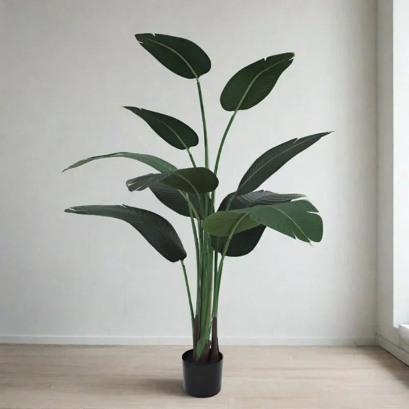 Faux Bird of Paradise Plant With Black Plastic Pot - 5 ft media 5