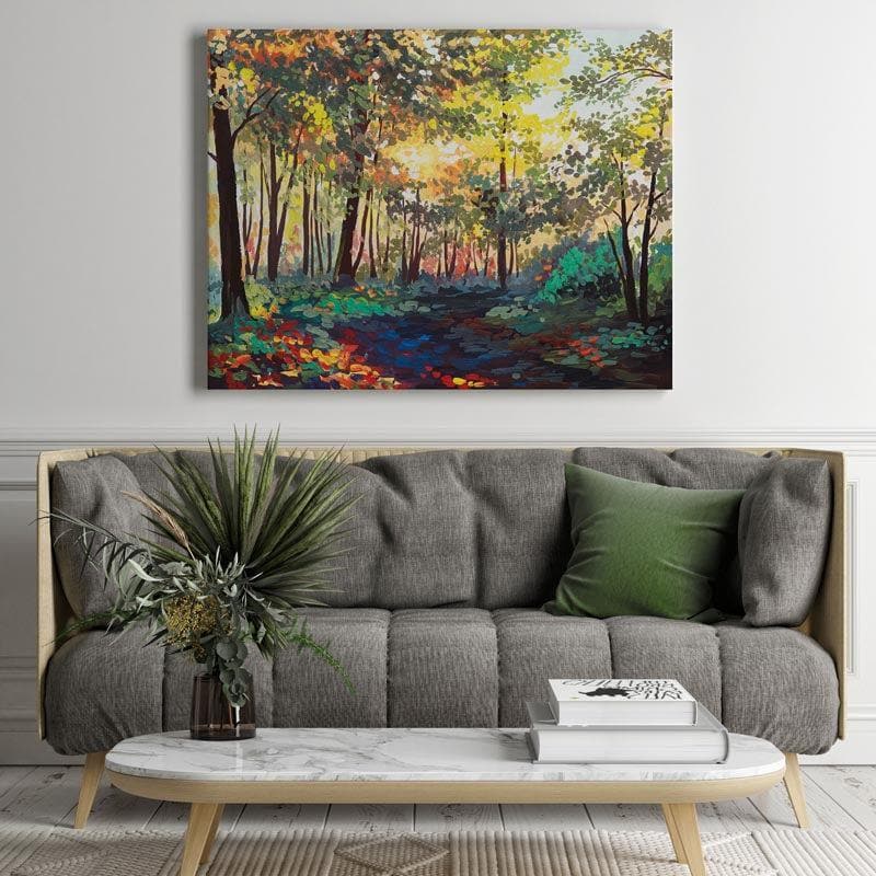 Sunrays Amidst Forest Canvas Wall Painting - Gallery Wrap