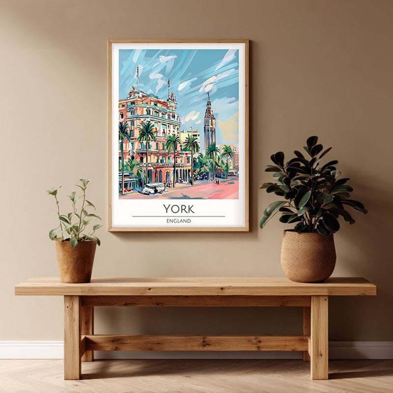 Vintage York Framed Canvas Archival Canvas Wall Painting - Natural Brown Frame