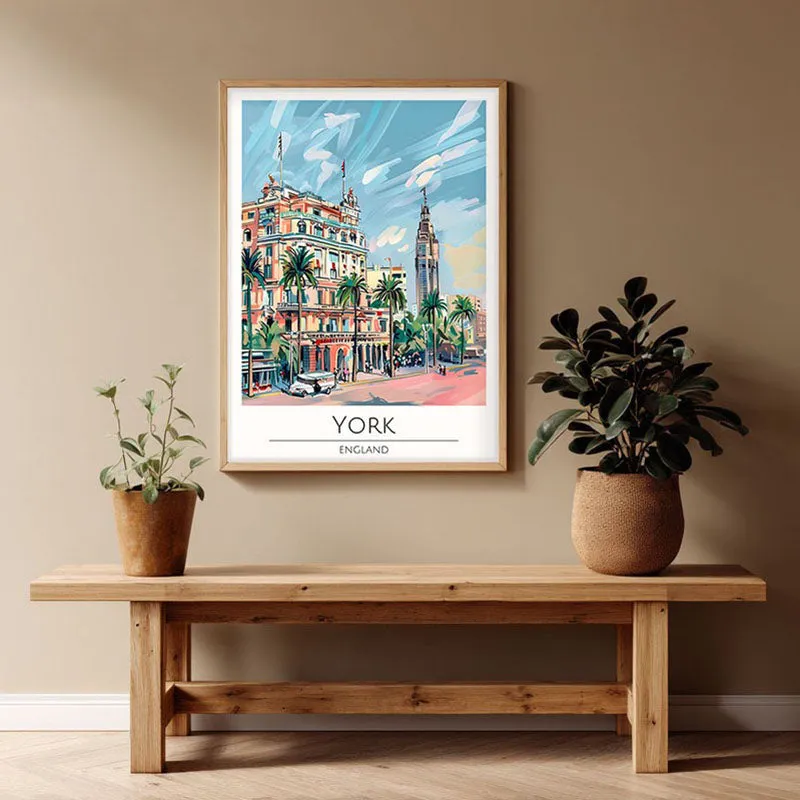 Vintage York Framed Canvas Archival Canvas Wall Painting - Natural Brown Frame media 1