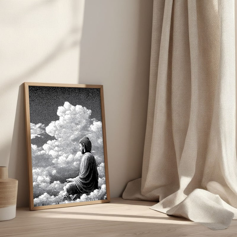 Buddha In Clouded Serenity I Wall Painting With Brown Frame media 3