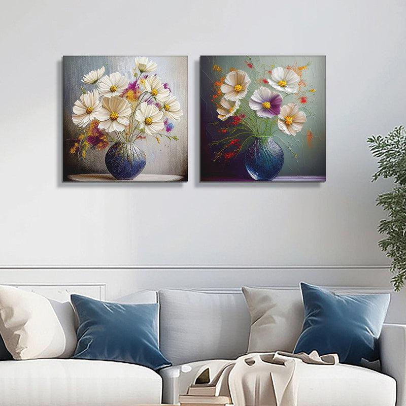 Petals of Purity Canvas Wall Painting - Set Of Two
