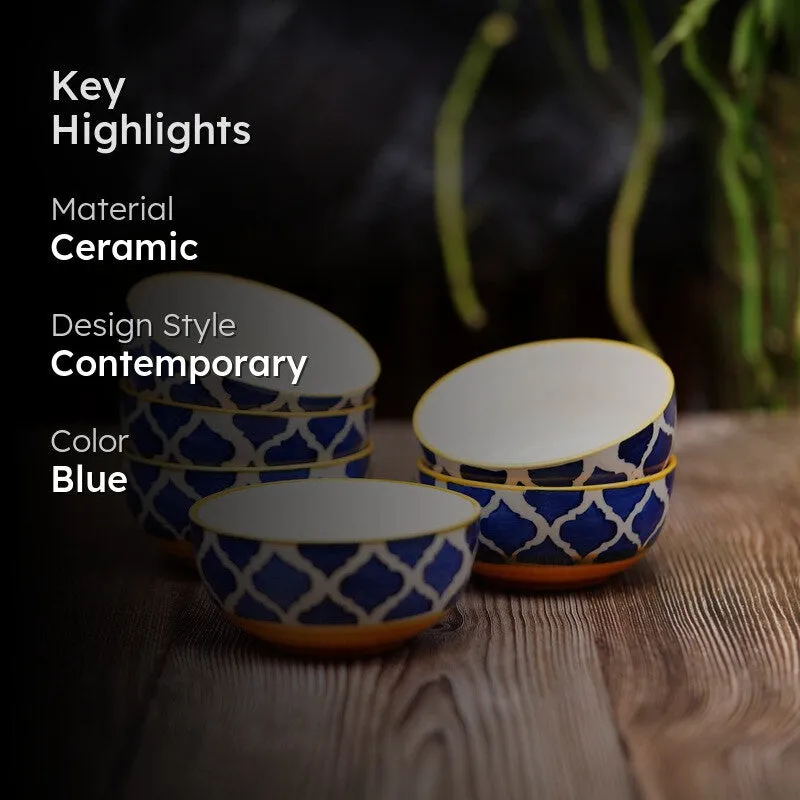 PetalEdge Ceramic Snack Bowls (Blue, 200 mL Each) - Set Of Six media 2
