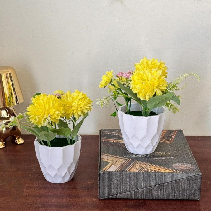 Cadris Ceramic Vase With Artificial Flower (Yellow) - Set Of Two media 3