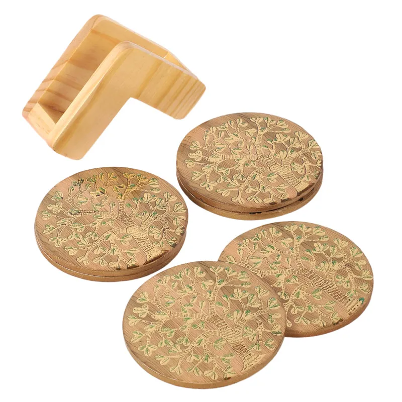 Sona Patta Wooden Coaster with Stand - Seven Piece Set media 4