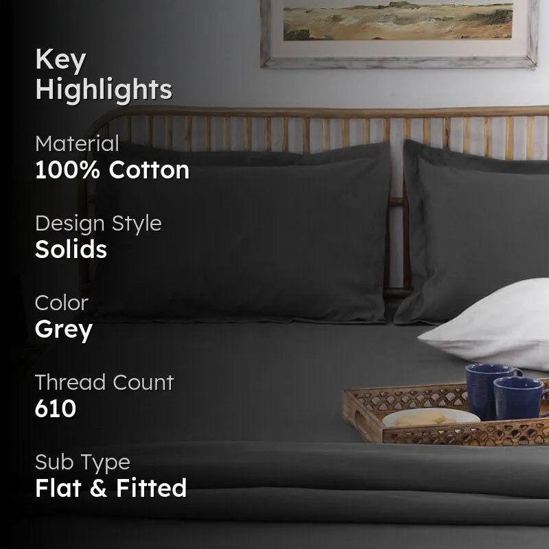 Dreamy Delight Cotton Bedsheet (Grey) - 610 TC media 2