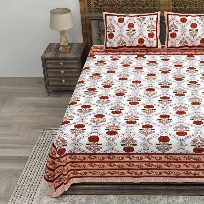 Vineen Cotton Bedsheet (Brown,White) - 240 TC media 3