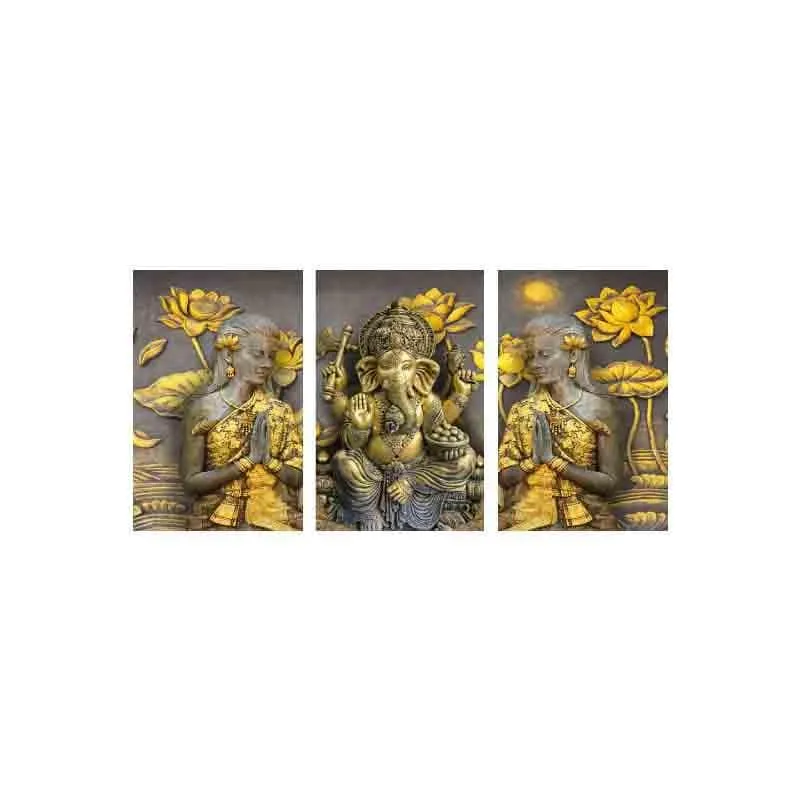 Ganpati Bappa Poly Canvas Wall Art - Three Piece Set media 5