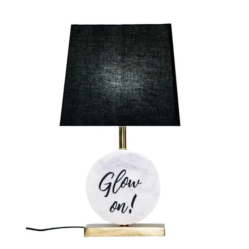 Glow On Marble & Brass Base Fabric Table Lamp - Black,White media 3