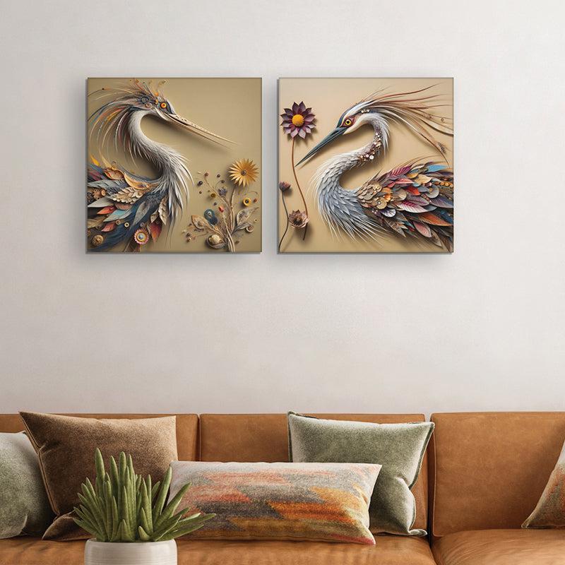 Precious Wings Canvas Wall Painting - Set Of Two
