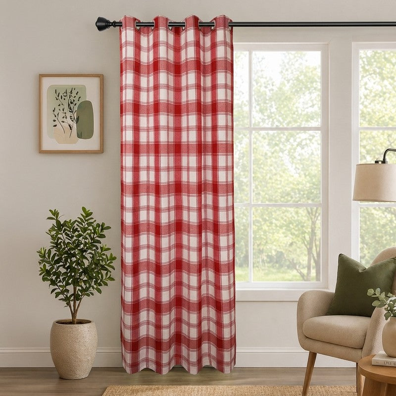 Gridline Drapes Curtain - Red