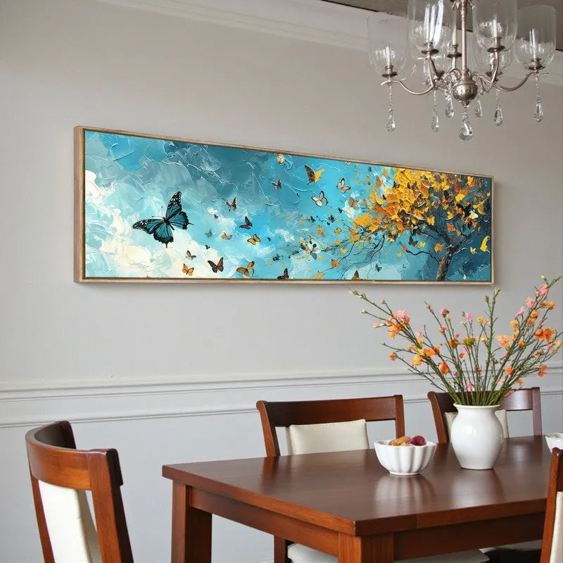 Jardin De Papillons Canvas Wall Art With Frame - Gold & Blue media 1