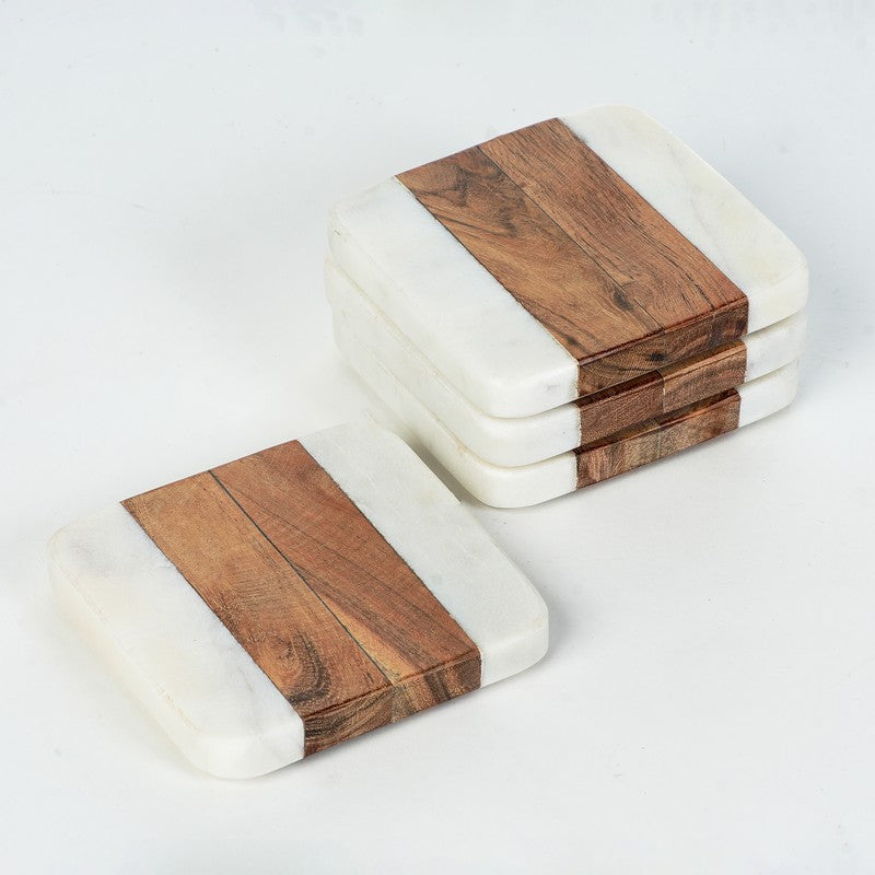 Aelric Boho Marble & Acacia Wood Coaster - Set Of Four media 4