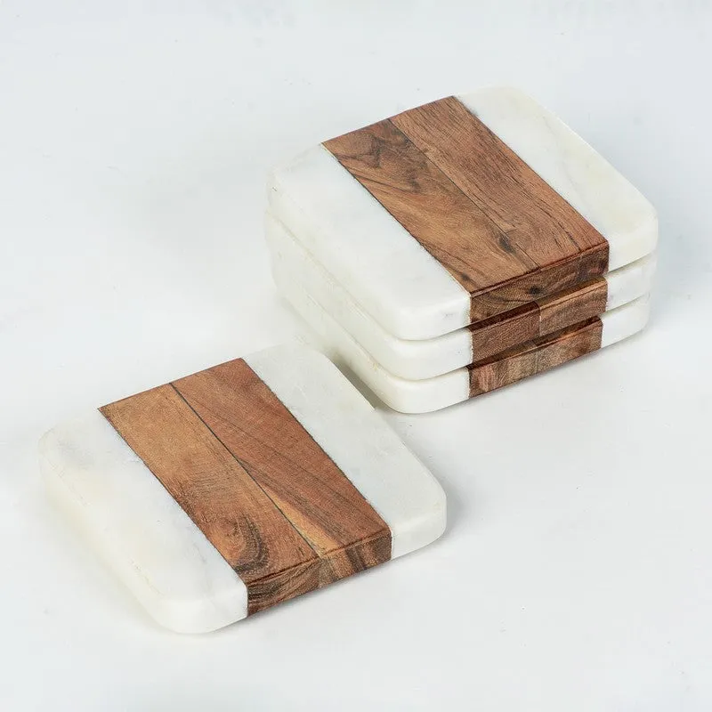 Aelric Boho Marble & Acacia Wood Coaster - Set Of Four media 4