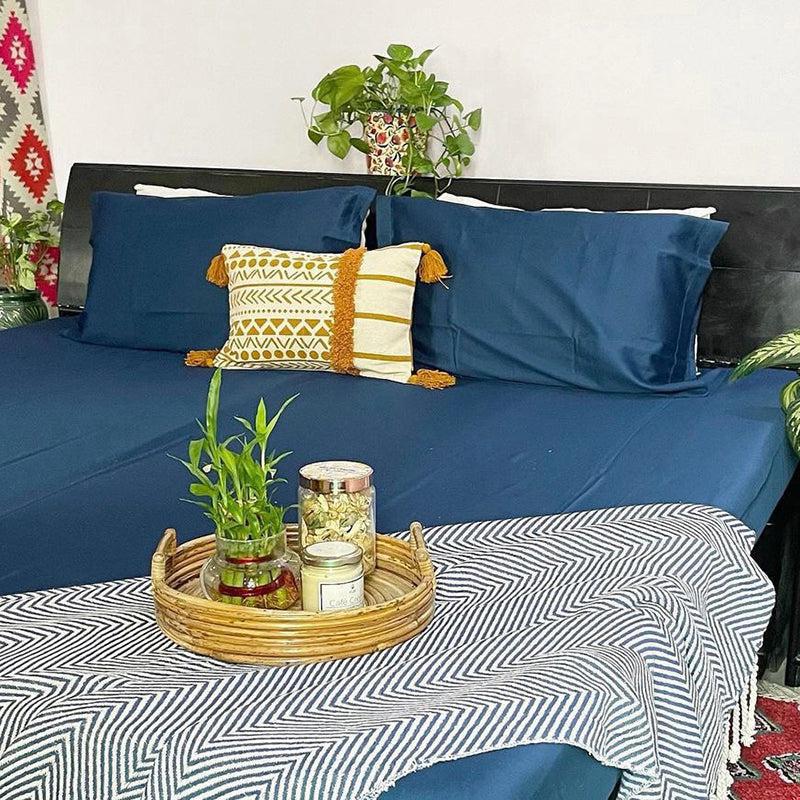Caressence Solid Cotton Bedsheet (Dark Teal) - 300 TC media 5