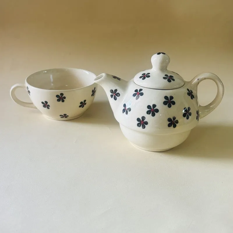 Floral Ceramic Tea Pot & Set - Black media 5