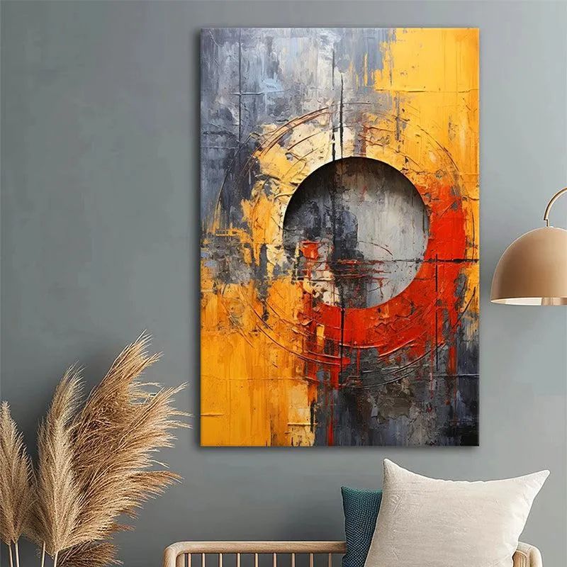Flamma Cinere Abstract Poly Canvas Wall Painting - Grey & Yellow media 1