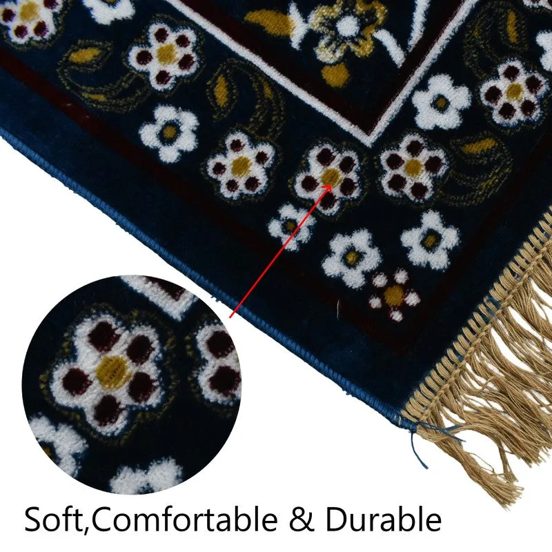 Noorzen Velvet Prayer Mat - Blue,White media 5