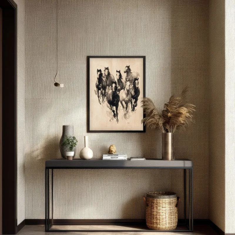 Sepia Wild Horse Wall Painting With Black Frame media 7