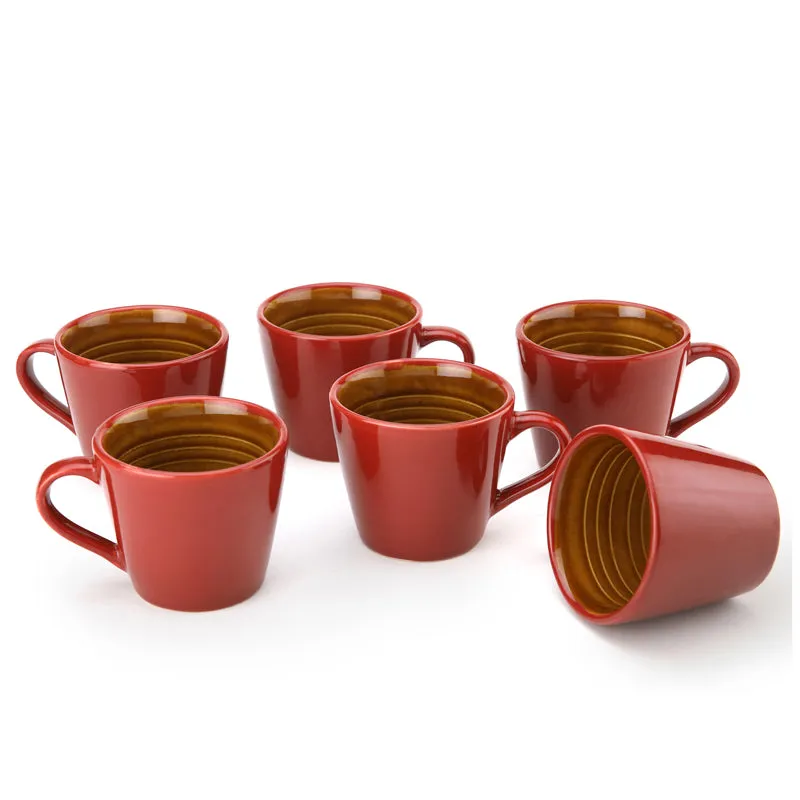 Karvaa Ceramic Tea Cup (175 mL Each)/Red)- Set of Six media 3